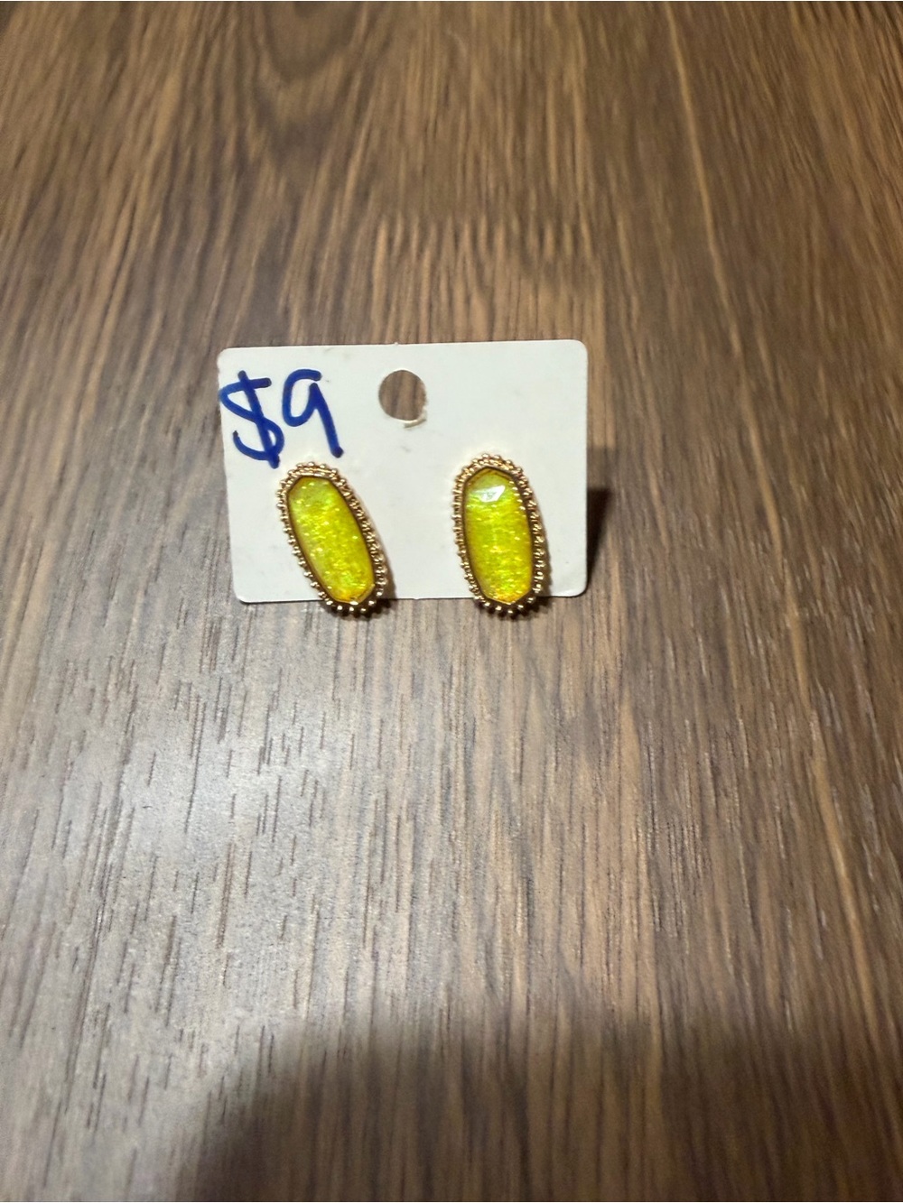 Yellow Glass Stone Gold-Trim Stud Earrings